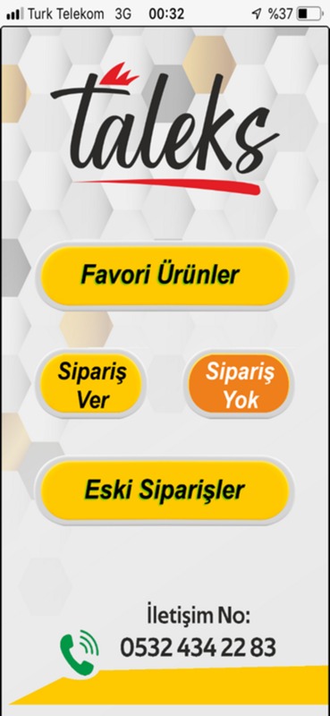 Taleks uygulaması ana menü ekranı